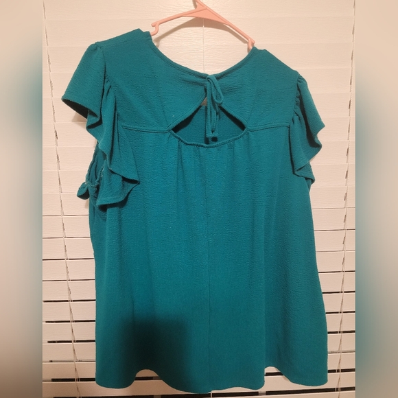 Cato Teal Flutter Sleeve Blouse - Picture 3 of 3